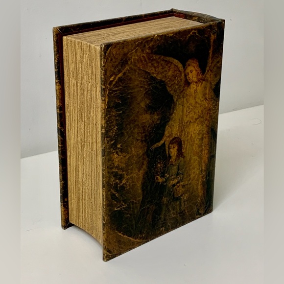 Vtg Artwork Decorated Faux Leather Hollow Wooden Faux Book Box Hidden Stash - Picture 7 of 10